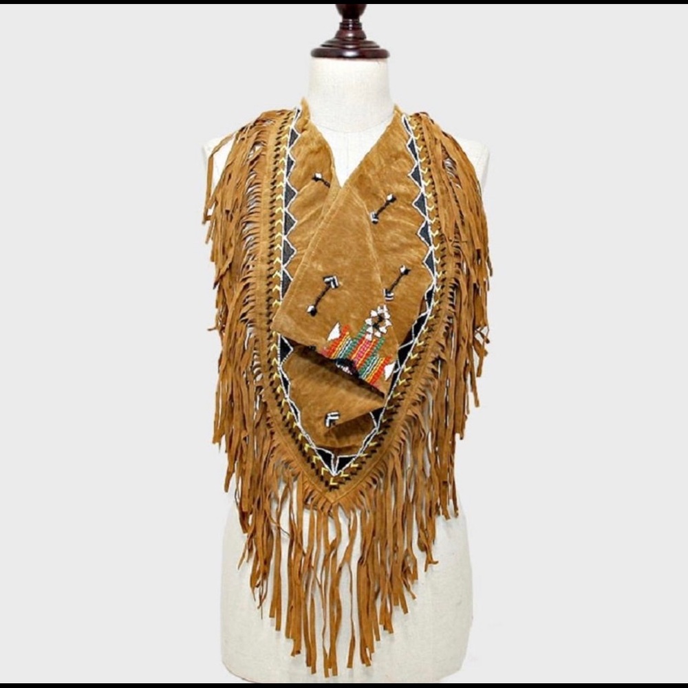 Tribal Calls Multi Wear Suede Fringe Scarf